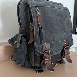 Distressed Charcoal Canvas Mini Backpack